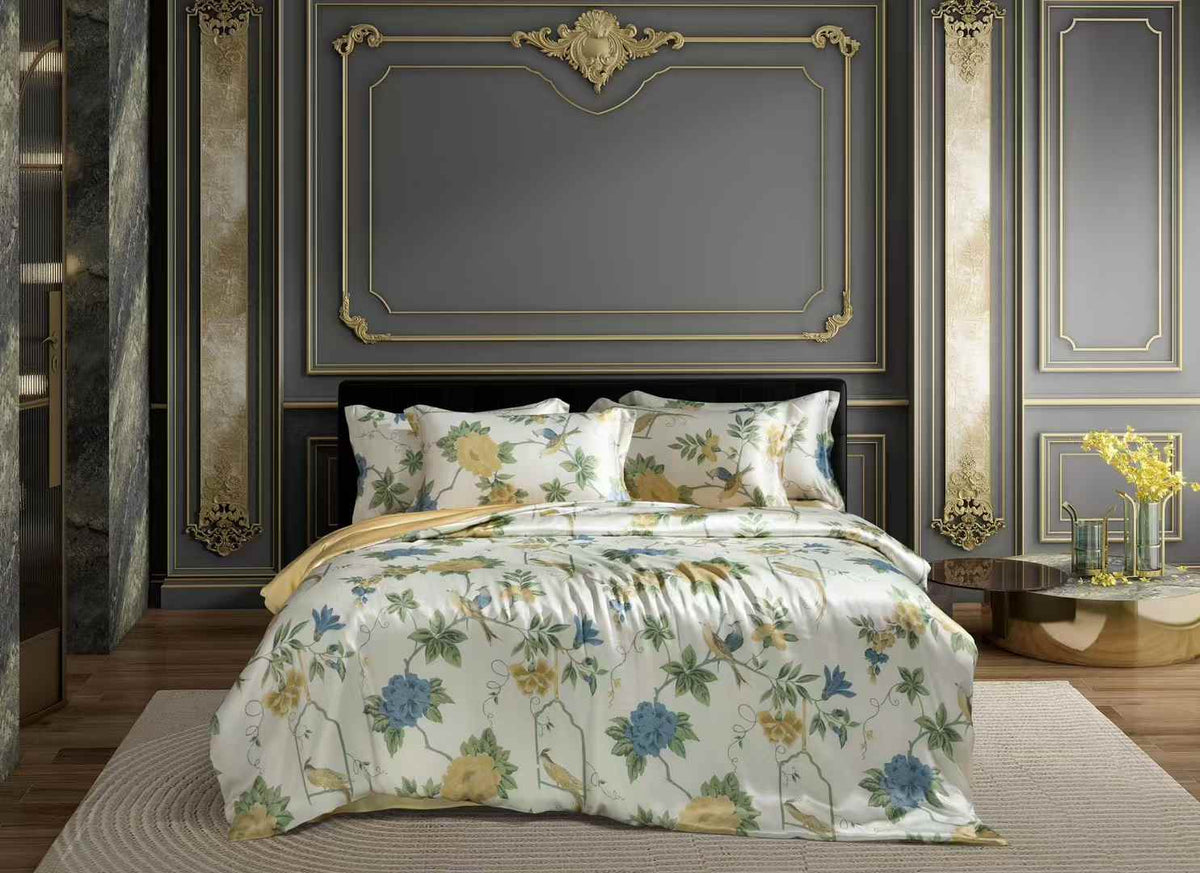 16 Momme Blue Gold Printed Silk Bedding Set - image 1