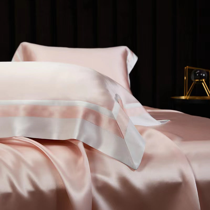25 Momme Blush Pink Wide-Border Silk Bedding Set