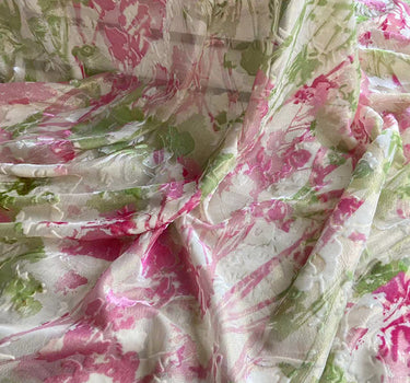 FENJIN - Pink and Green Color-Block Paisley Printing Silk Velvet Fabric - 140cm wide by the Yard