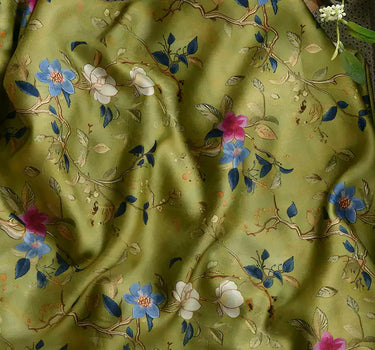 RYRUMENG  - Hight 60 Count Rayon Satin Faux Silk Chinese Style Floral Cheongsam Dress Fabric - 145cm wide by the Yard