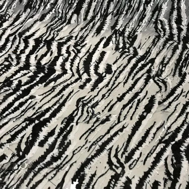 BANMAW - Black and White Zebra Print  Semi-sheer with a Draping Effect  Burnout Silk Velvet Satin Fabric - 114cm wide by the Yard