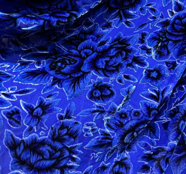 BLSMUD - Luxurious Blooming Peony Pattern Semi-sheer with a Draping Effect Sheer Burnout Silk Velvet Satin Fabric - 114cm wide by the Yard