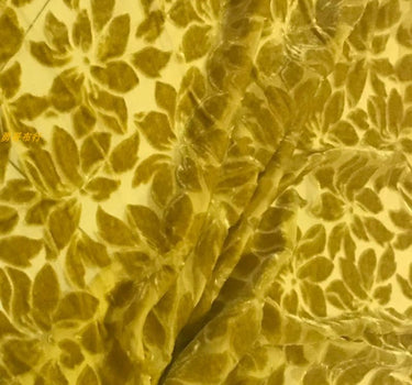 YELSPE - Yellow Small Petals Semi-sheer with a Draping Effect Sheer Burnout Silk Velvet Satin Fabric - 114cm wide by the Yard