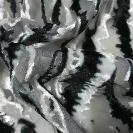 BANMAW - Black and White Zebra Print  Semi-sheer with a Draping Effect  Burnout Silk Velvet Satin Fabric - 114cm wide by the Yard