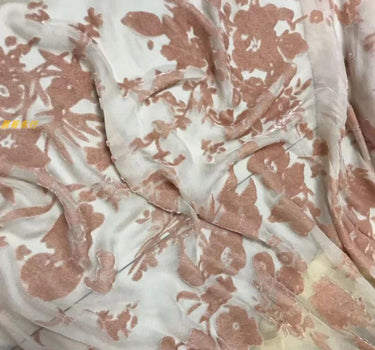 HFENZP - Pink Floral Pattern Semi-sheer with a Draping Effect Sheer Burnout Silk Velvet Satin Fabric - 114cm wide by the Yard