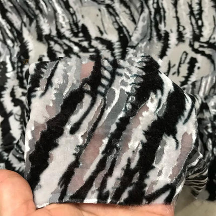 BANMAW - Black and White Zebra Print  Semi-sheer with a Draping Effect  Burnout Silk Velvet Satin Fabric - 114cm wide by the Yard