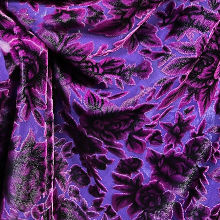 ANSMUD - Luxurious Blooming Peony Pattern Semi-sheer with a Draping Effect Sheer Burnout Silk Velvet Satin Fabric - 114cm wide by the Yard