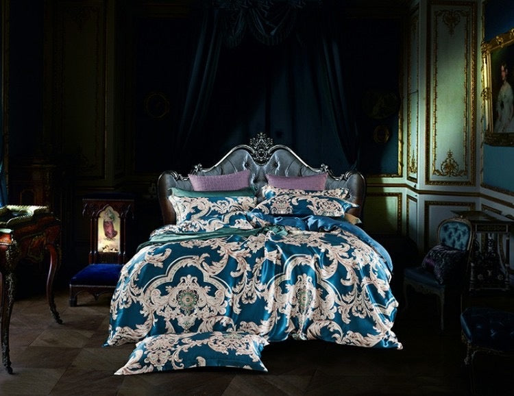 16 Momme Blue Phoenix Printed Silk Bedding Set - image 2