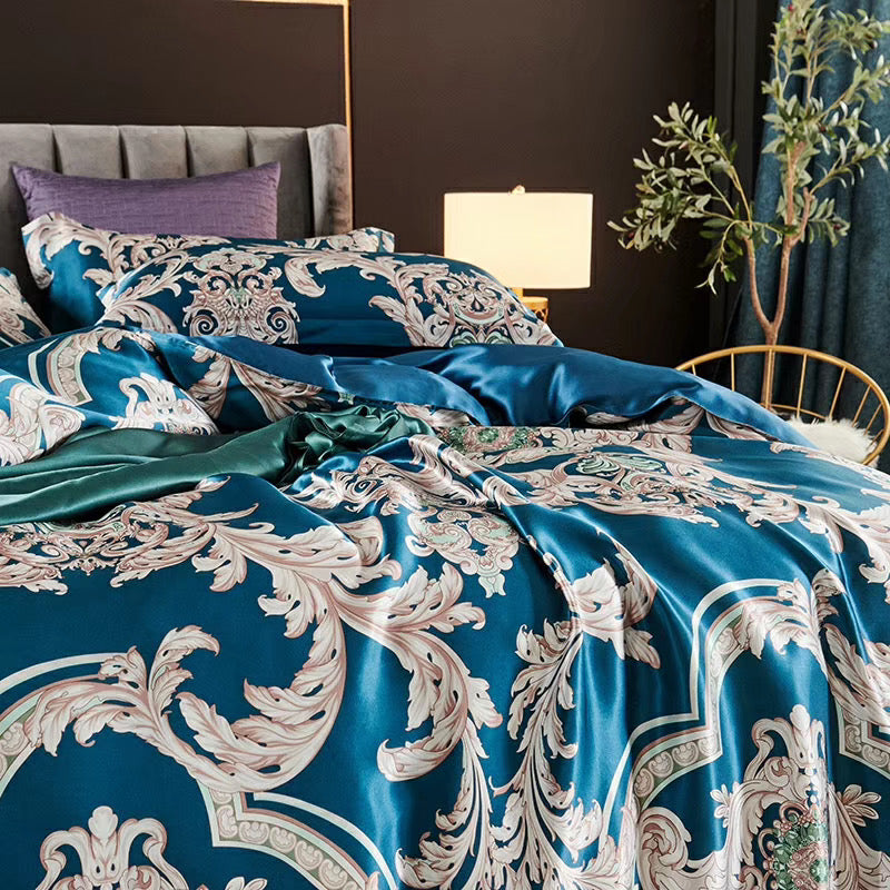 16 Momme Blue Phoenix Printed Silk Bedding Set - image 3