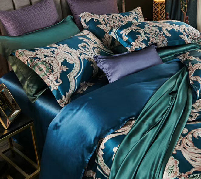 16 Momme Blue Phoenix Printed Silk Bedding Set - image 5