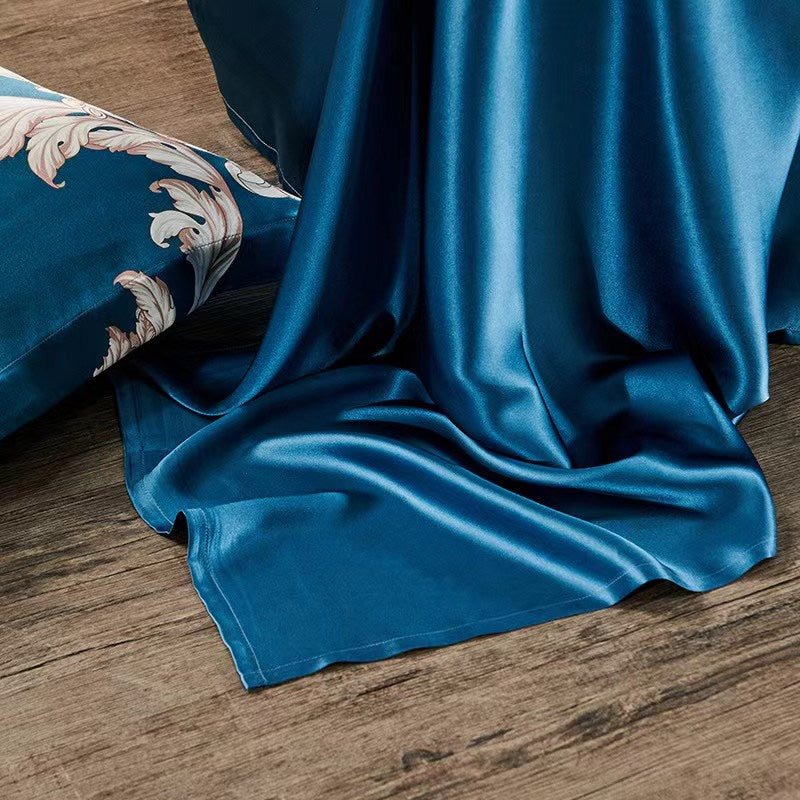 16 Momme Blue Phoenix Printed Silk Bedding Set - image 7