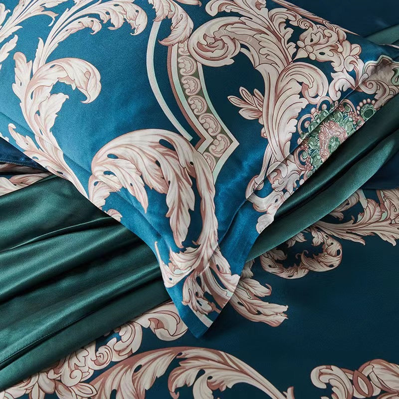 16 Momme Blue Phoenix Printed Silk Bedding Set - image 8