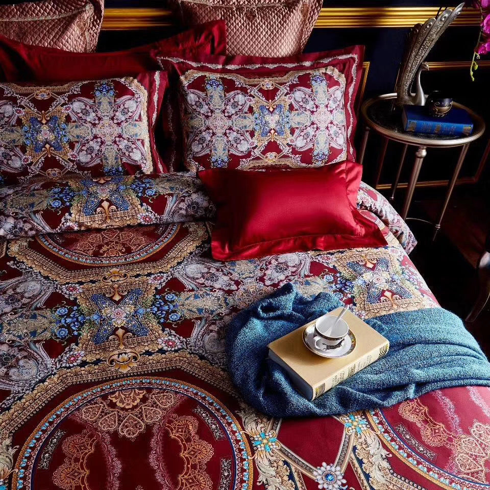 16 Momme Crimson Jewel Printed Silk Bedding Set - image 1