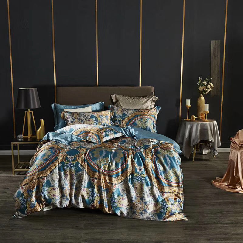 16 Momme Emerald Jewel Printed Silk Bedding Set - image 1