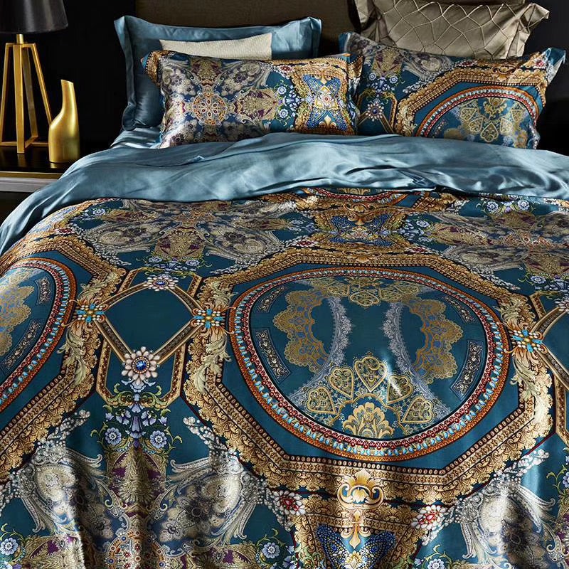 16 Momme Emerald Jewel Printed Silk Bedding Set - image 2