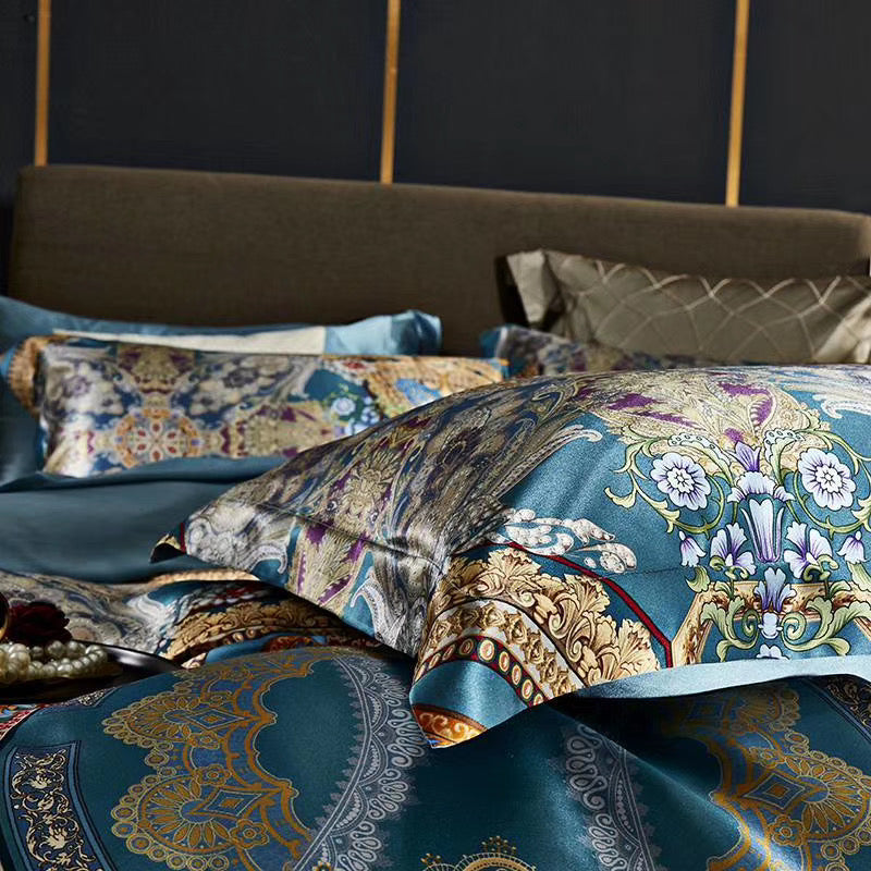 16 Momme Emerald Jewel Printed Silk Bedding Set - image 3