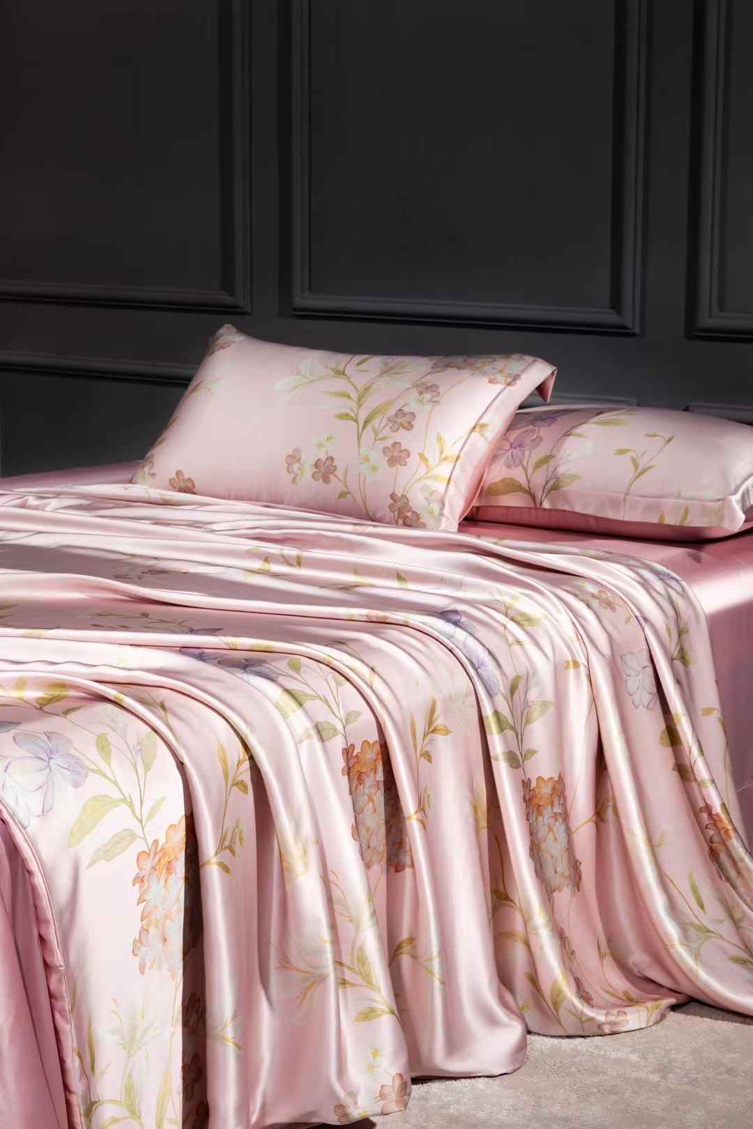 16 Momme Pink Blossom Printed Silk Bedding Set - image 2