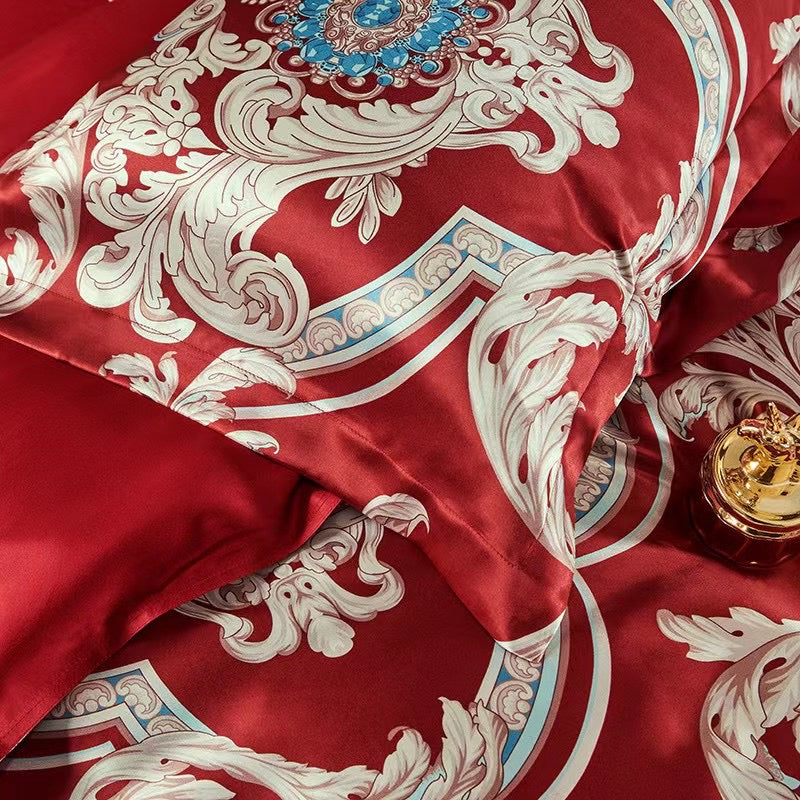 16 Momme Red Phoenix Printed Silk Bedding Set - image 5