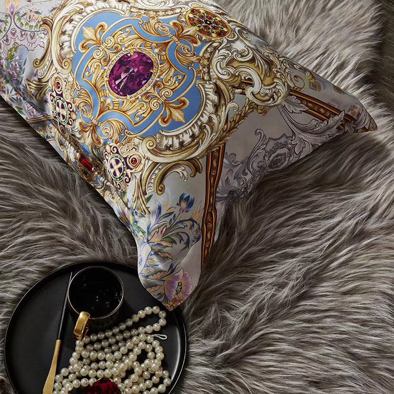 16 Momme Silver Jewel Printed Silk Bedding Set - image 3