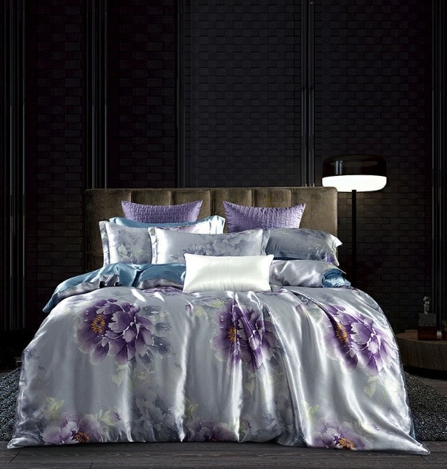 16 Momme Watercolor Peony Printed Silk Bedding Set - image 2