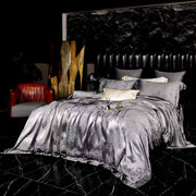19 Momme Blue Gray Jacquard Silk Bedding Set