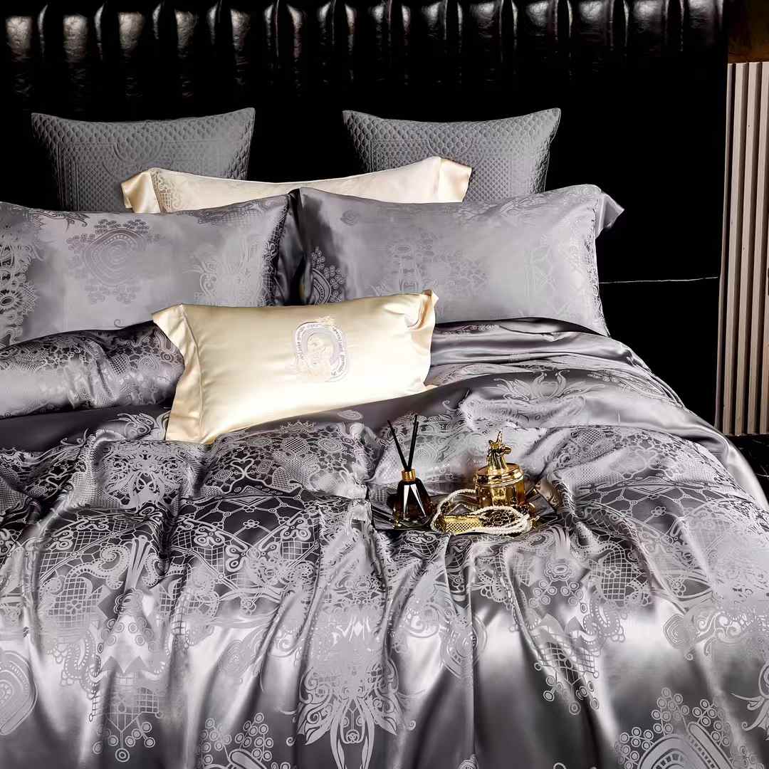 19 Momme Blue Gray Jacquard Silk Bedding Set