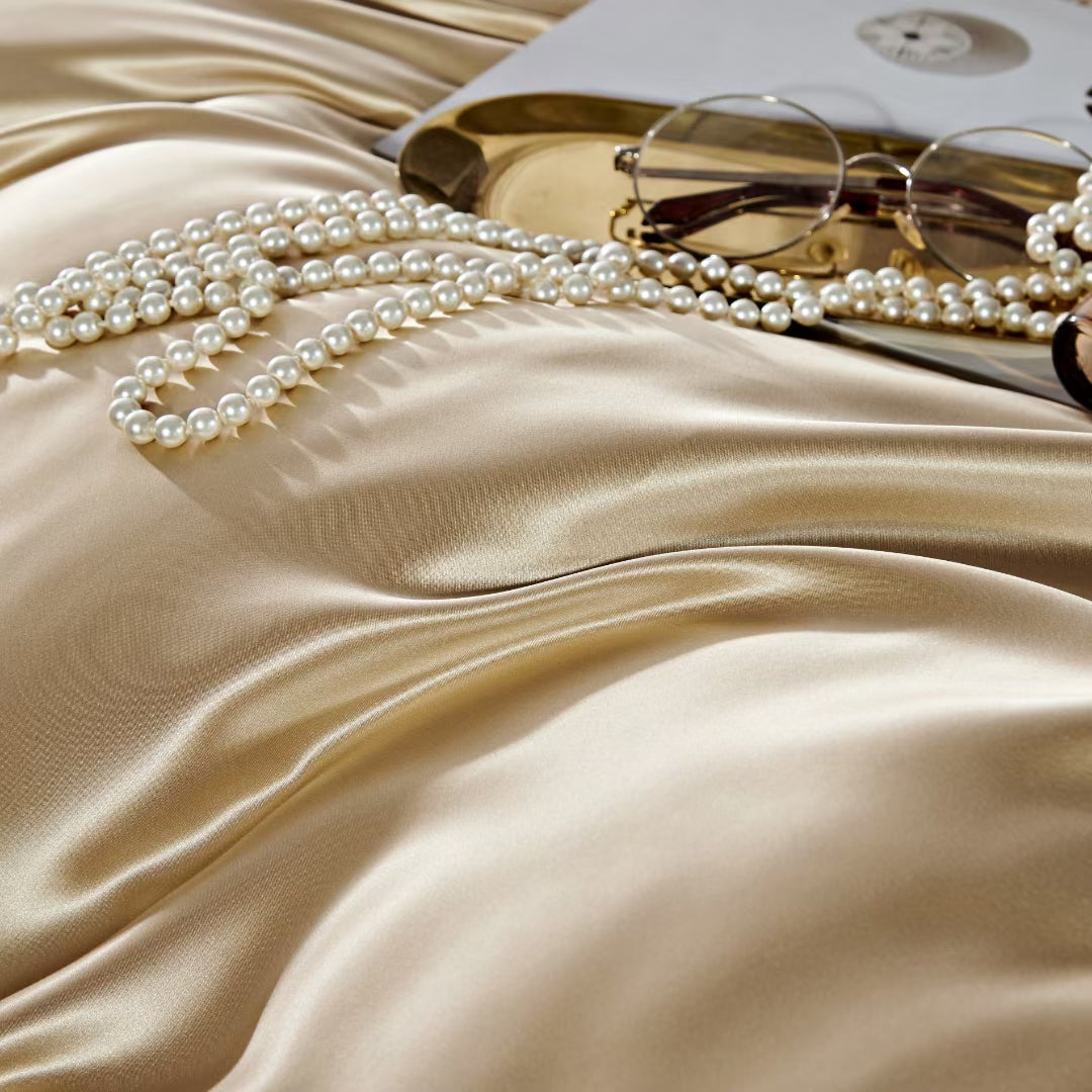 Champagne Gold silk bedding detail