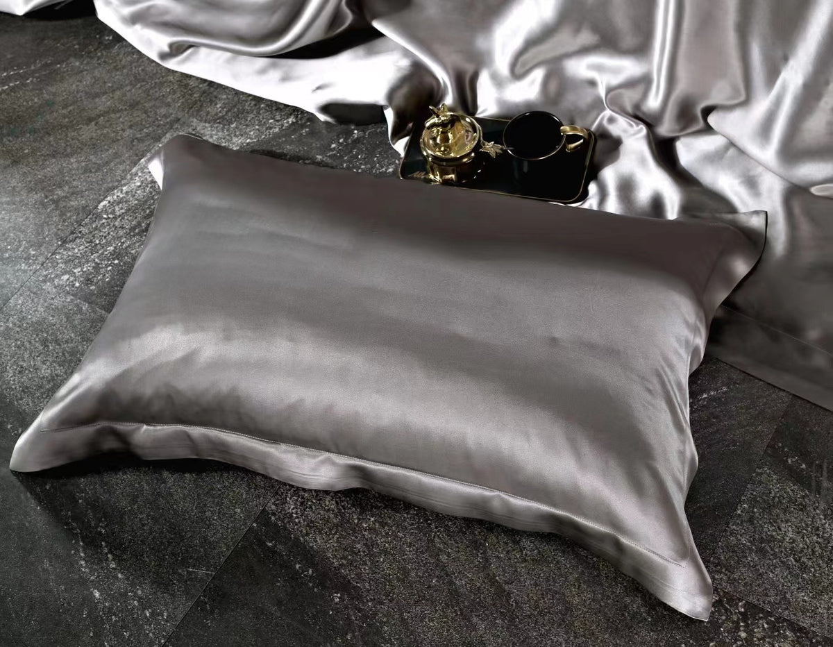 Silver Gray silk pillowcase detail