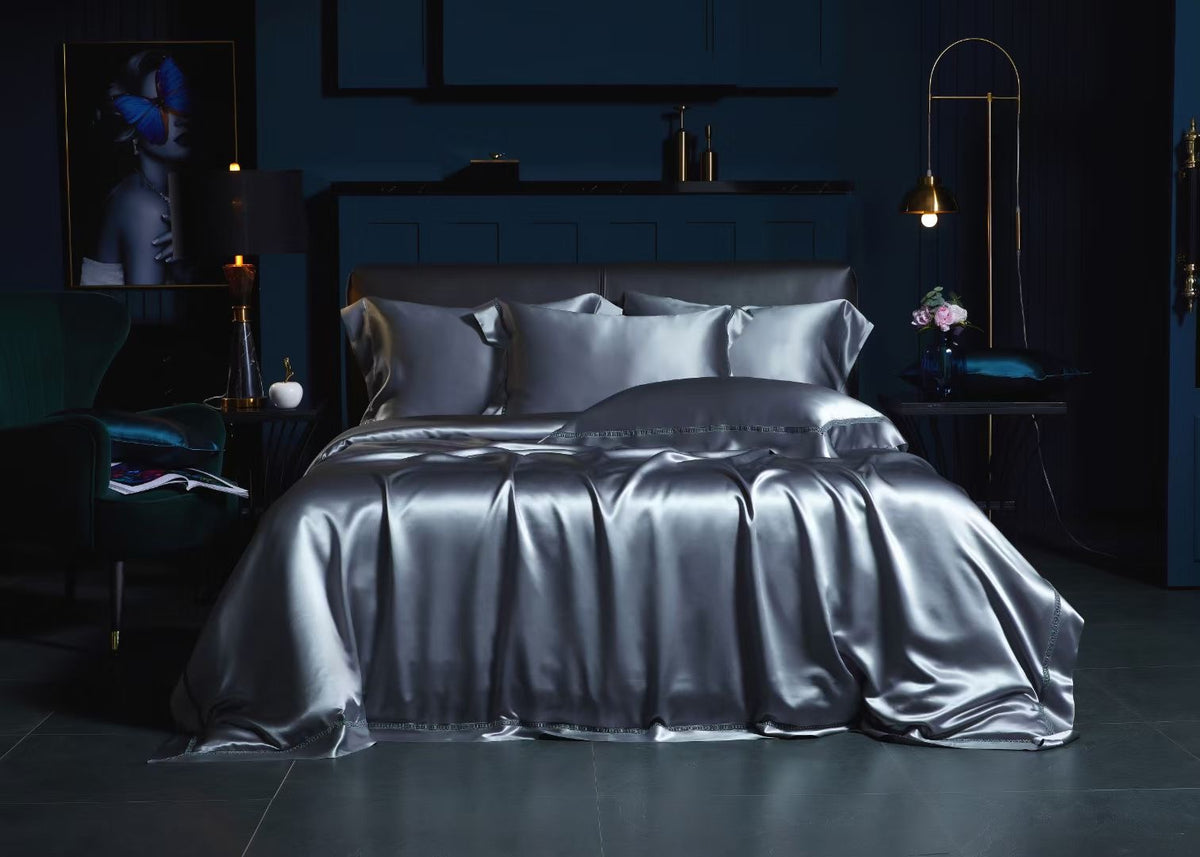 19 Momme Bluish Gray Silk Bedding Set - view 2
