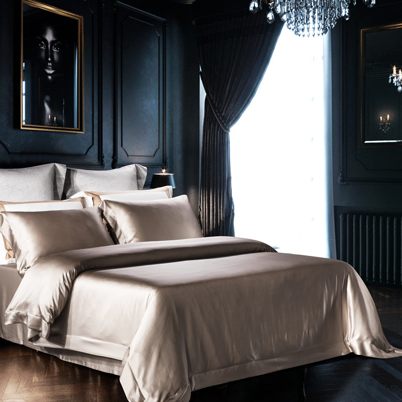 25 Momme Dark Gold Silk Bedding Set — Bedroom view