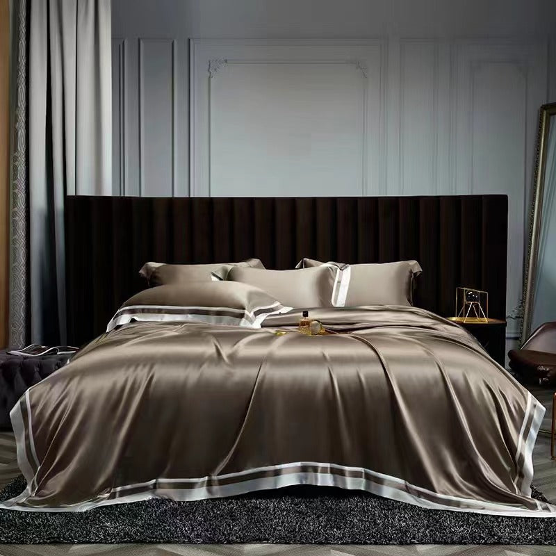 25 Momme Dark Gold Wide-Border Silk Bedding Set