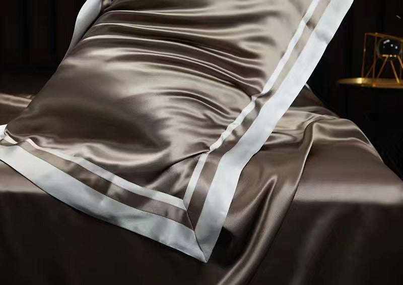 25 Momme Dark Gold Wide-Border Silk Bedding Set
