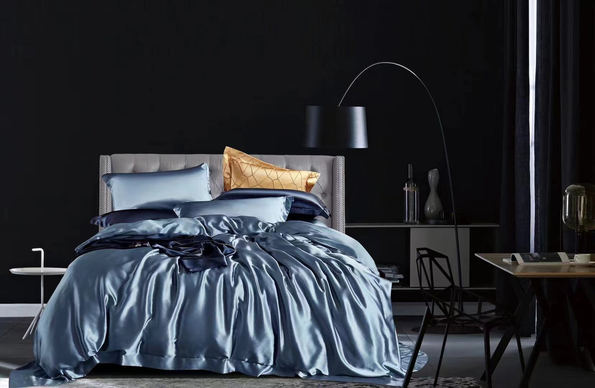 Dusty Blue 25 Momme silk bedding set
