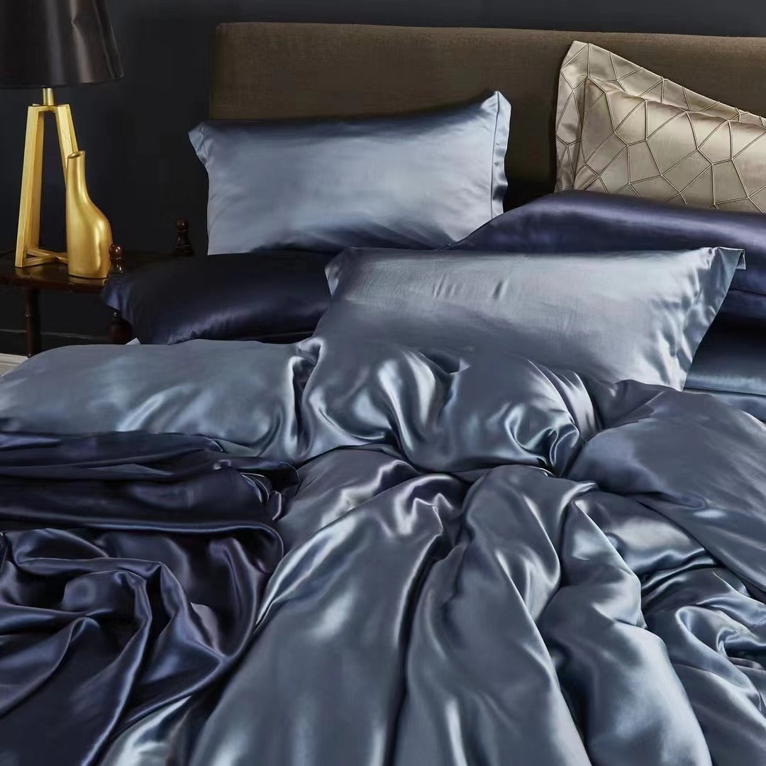 Dusty Blue 25 Momme silk bedding set