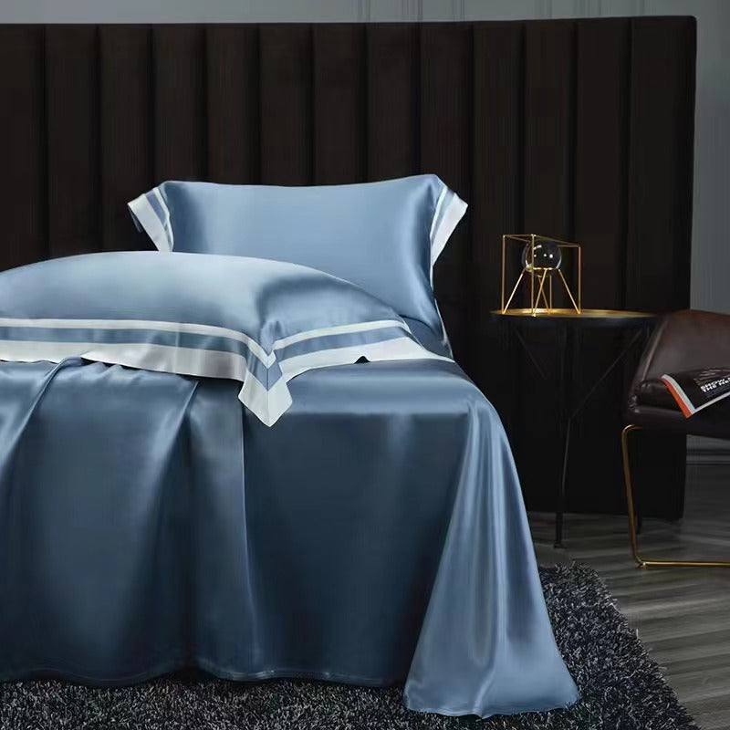 25 Momme Dusty Blue Wide-Border Silk Bedding Set