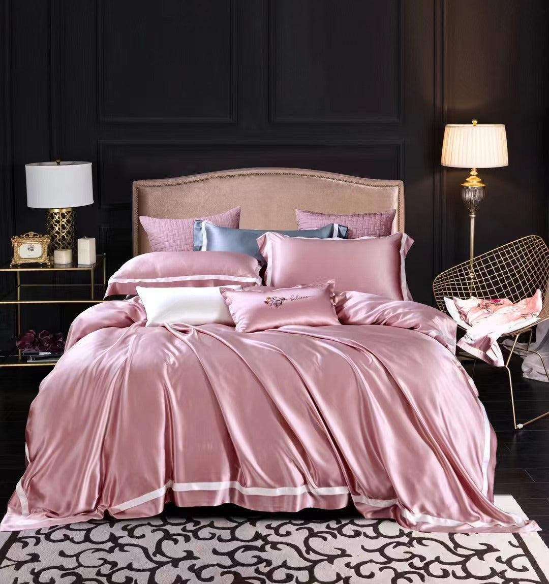 25 Momme Lotus Pink Wide-Border Silk Bedding Set