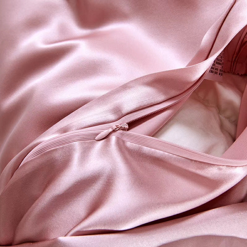 25 Momme Lotus Pink Wide-Border Silk Bedding Set