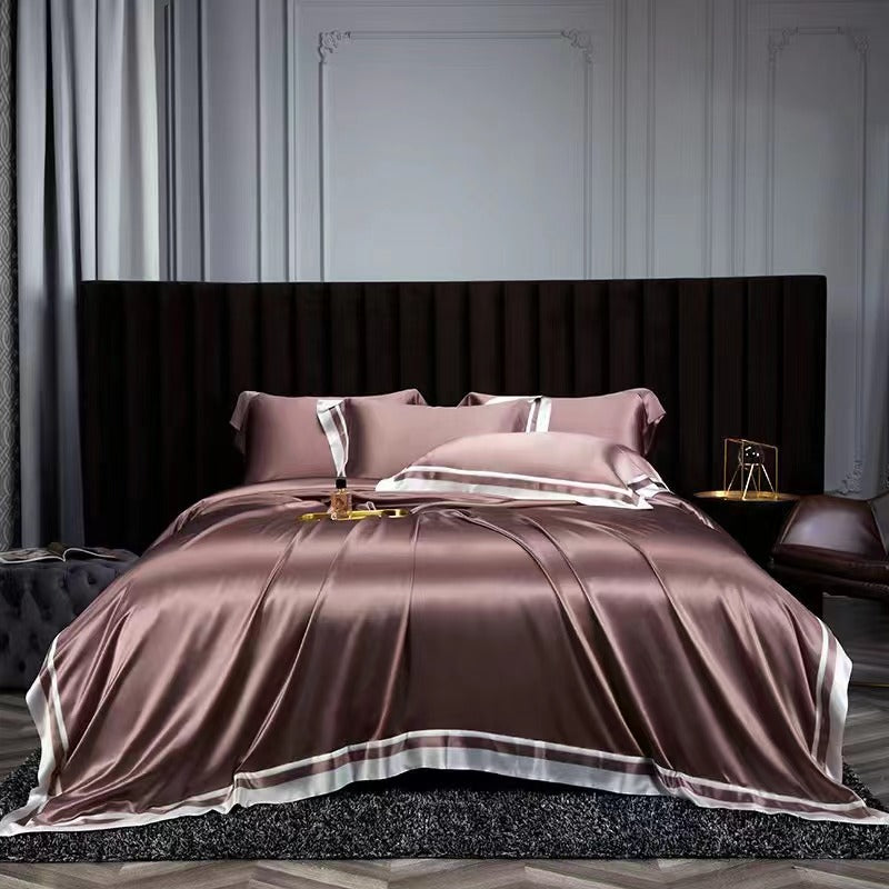25 Momme Mauve Purple Wide-Border Silk Bedding Set