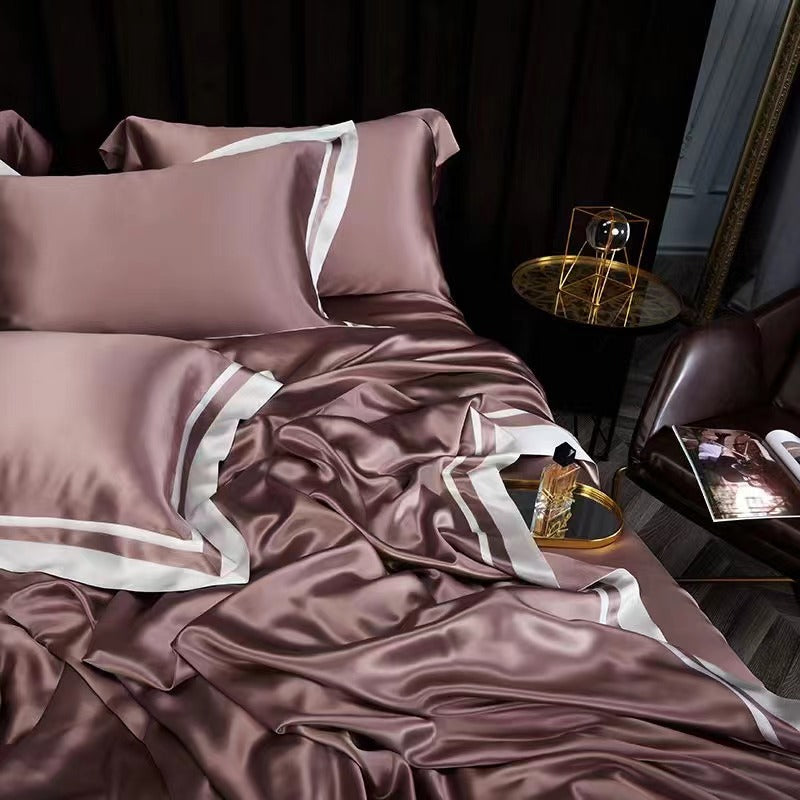 25 Momme Mauve Purple Wide-Border Silk Bedding Set