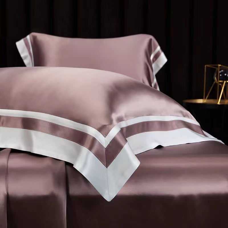 25 Momme Mauve Purple Wide-Border Silk Bedding Set