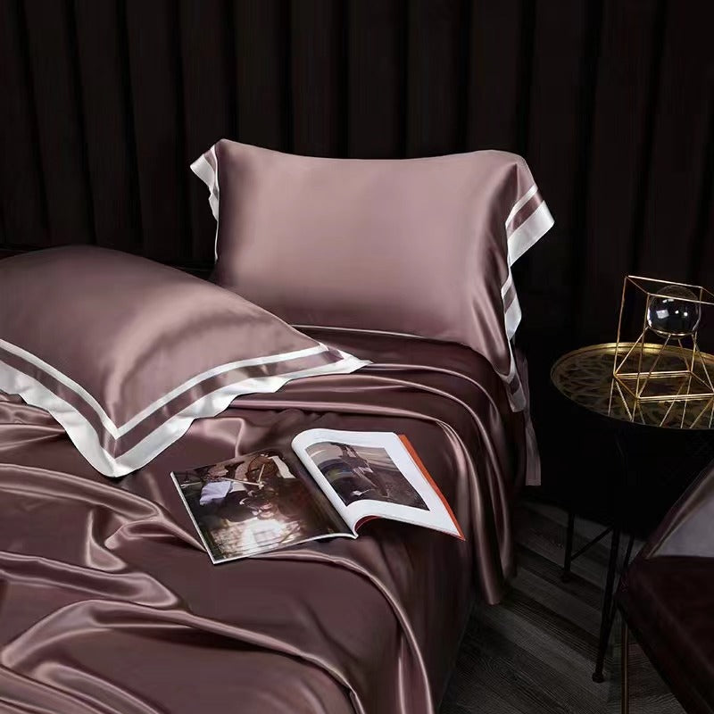 25 Momme Mauve Purple Wide-Border Silk Bedding Set