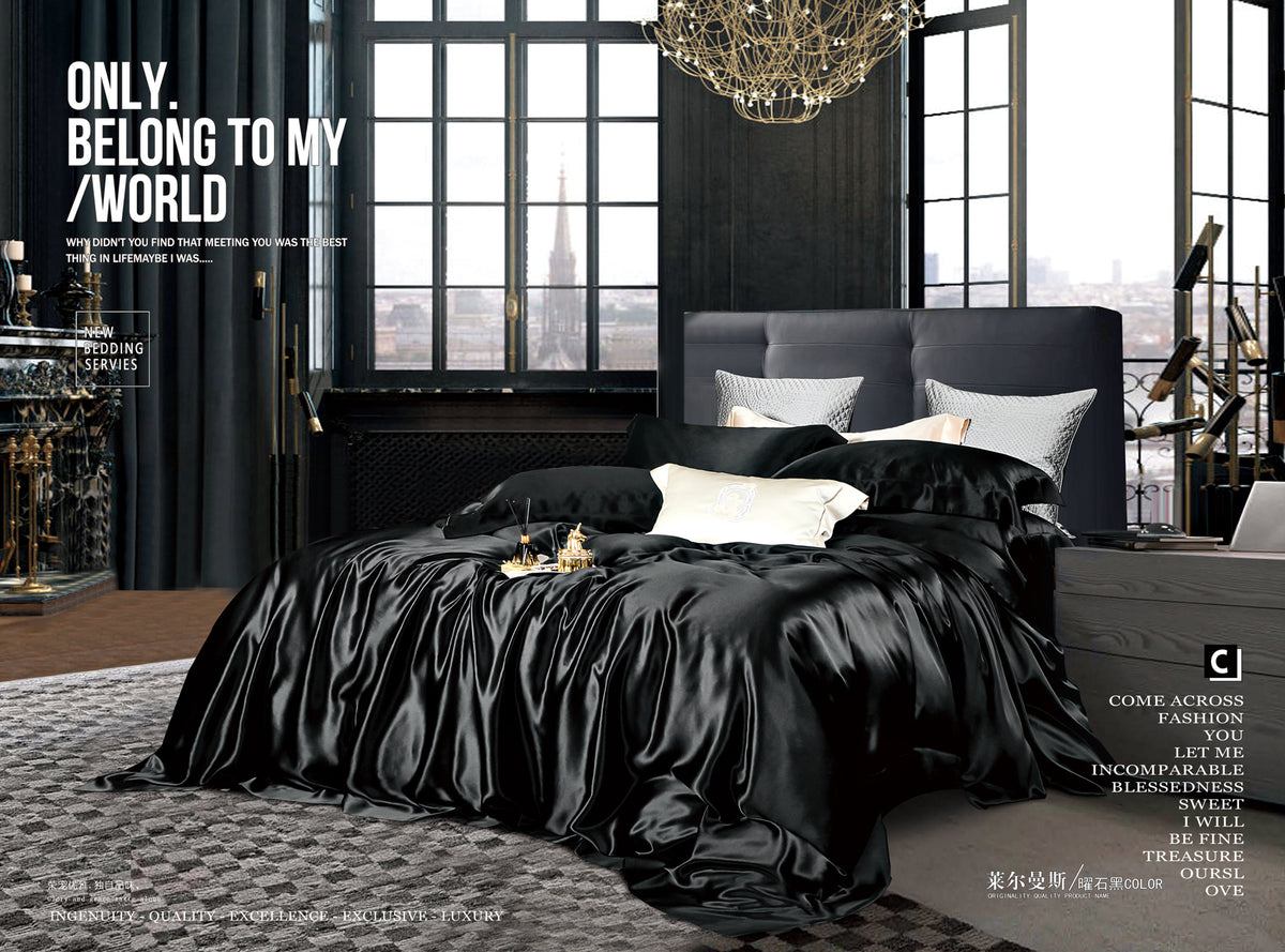 Midnight Black 25 Momme silk bedding set