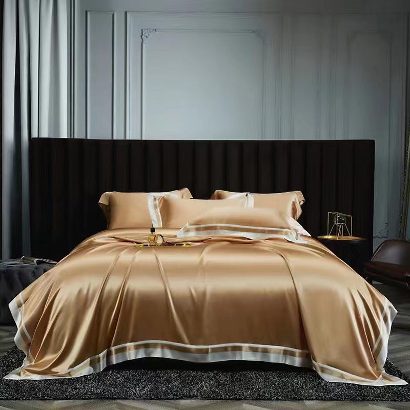25 Momme Mocha Wide-Border Silk Bedding Set
