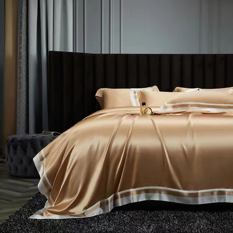 25 Momme Mocha Wide-Border Silk Bedding Set