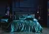 Peacock Blue 25 Momme lace silk bedding set