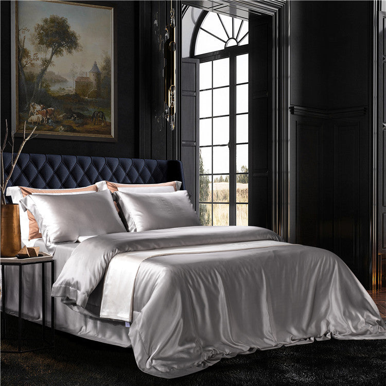 25 Momme Silver Silk Bedding Set — Bedroom view