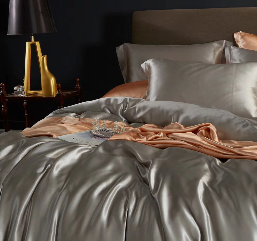 Smoky Gray 25 Momme silk bedding set