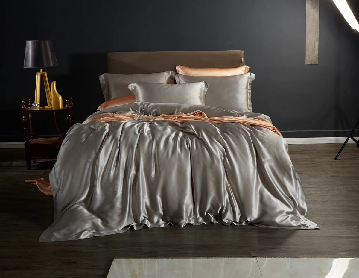 Smoky Gray 25 Momme silk bedding set