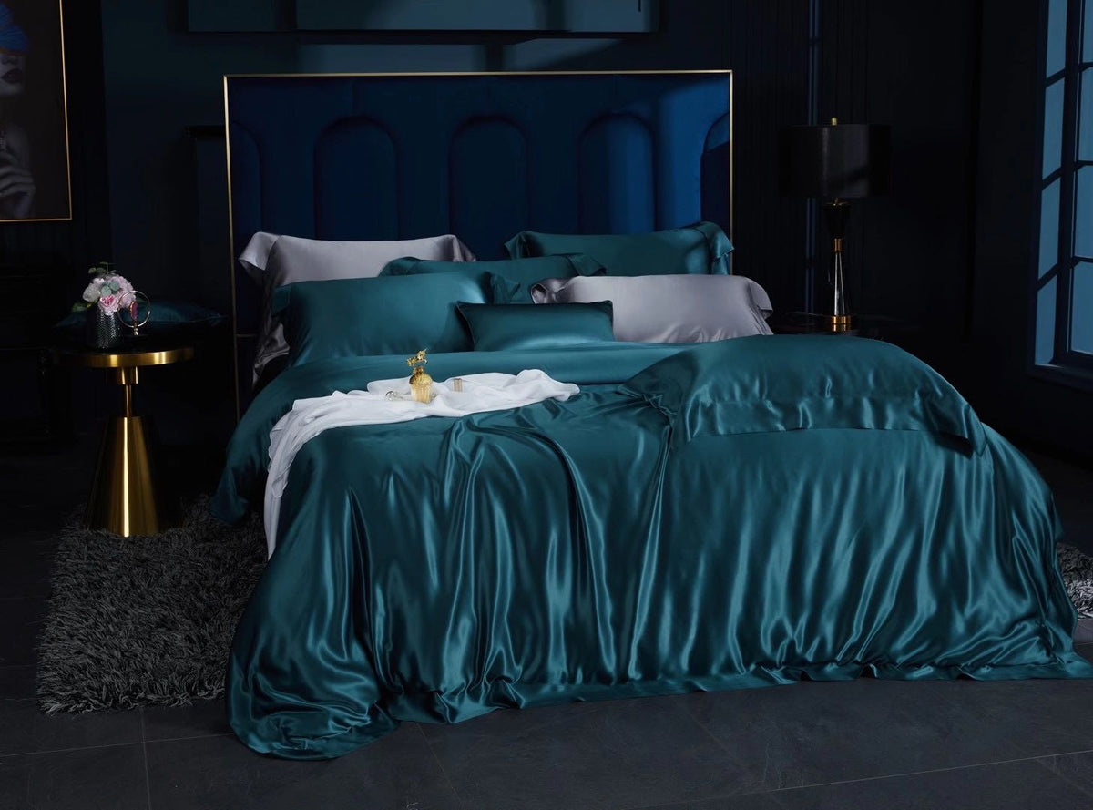 30 Momme Peacock Blue Silk Bedding Set