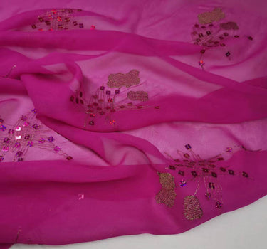 ZFLSQ - Pink and Purple Sequin Embroidery Silk Georgette Fabric - 138cm by the yard